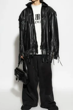 Balenciaga BLACK Leather jacket with hood