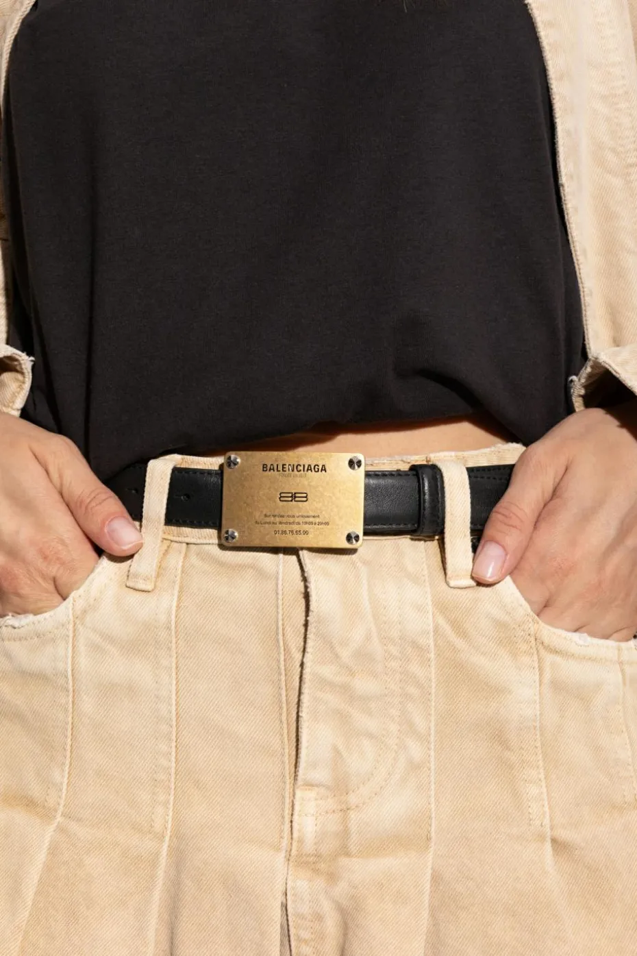 Balenciaga BLACK Leather belt with logo