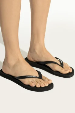Balenciaga BLACK Rubber flip-flops with logo