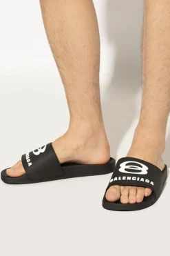 Balenciaga BLACK Rubber slides with logo