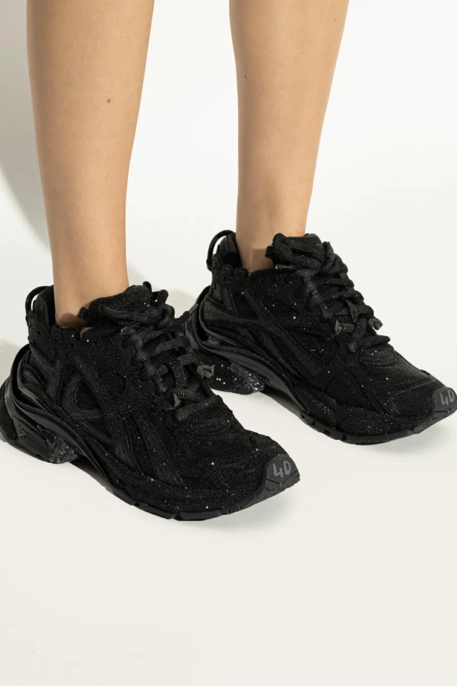 Balenciaga BLACK "Runner" sports shoes with shimmering crystals