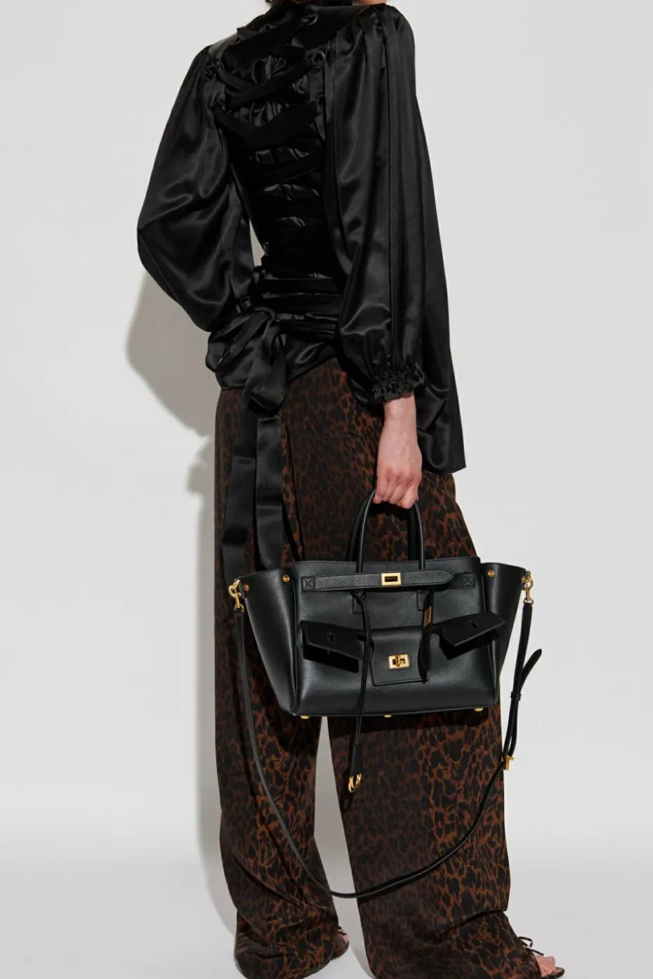 Balenciaga BLACK Silk blouse with decorative tie at neckline