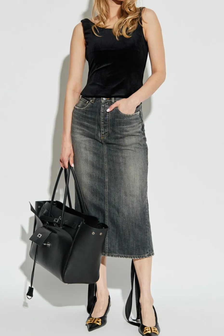 Balenciaga BLACK Velvet spaghetti strap top