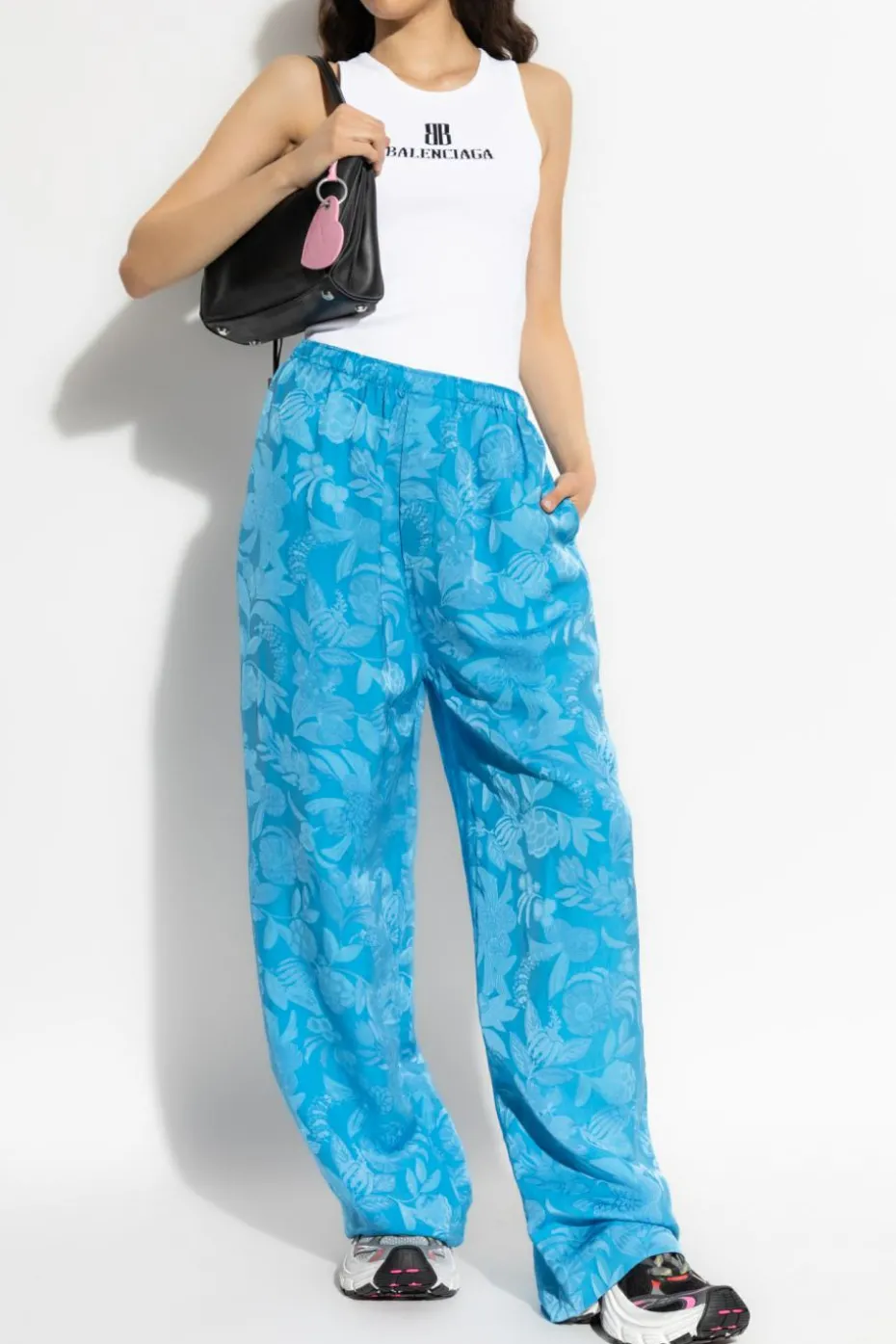 Balenciaga BLUE Loose-fit pants with floral motif