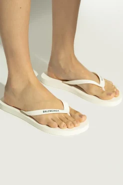 Balenciaga cream Rubber flip-flops with logo