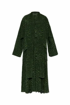 Balenciaga GREEN Pleated Dress with Animal Print