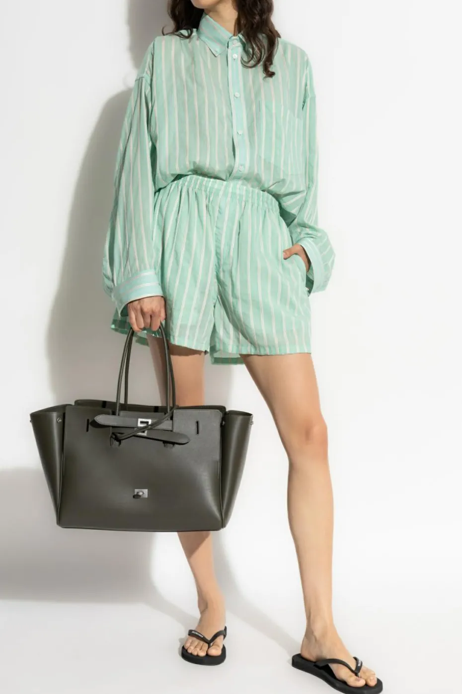 Balenciaga GREEN Striped pattern shorts