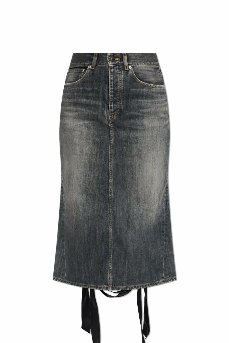Balenciaga GREY Denim skirt with a decorative ribbon at the back