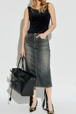 Balenciaga GREY Denim skirt with a decorative ribbon at the back