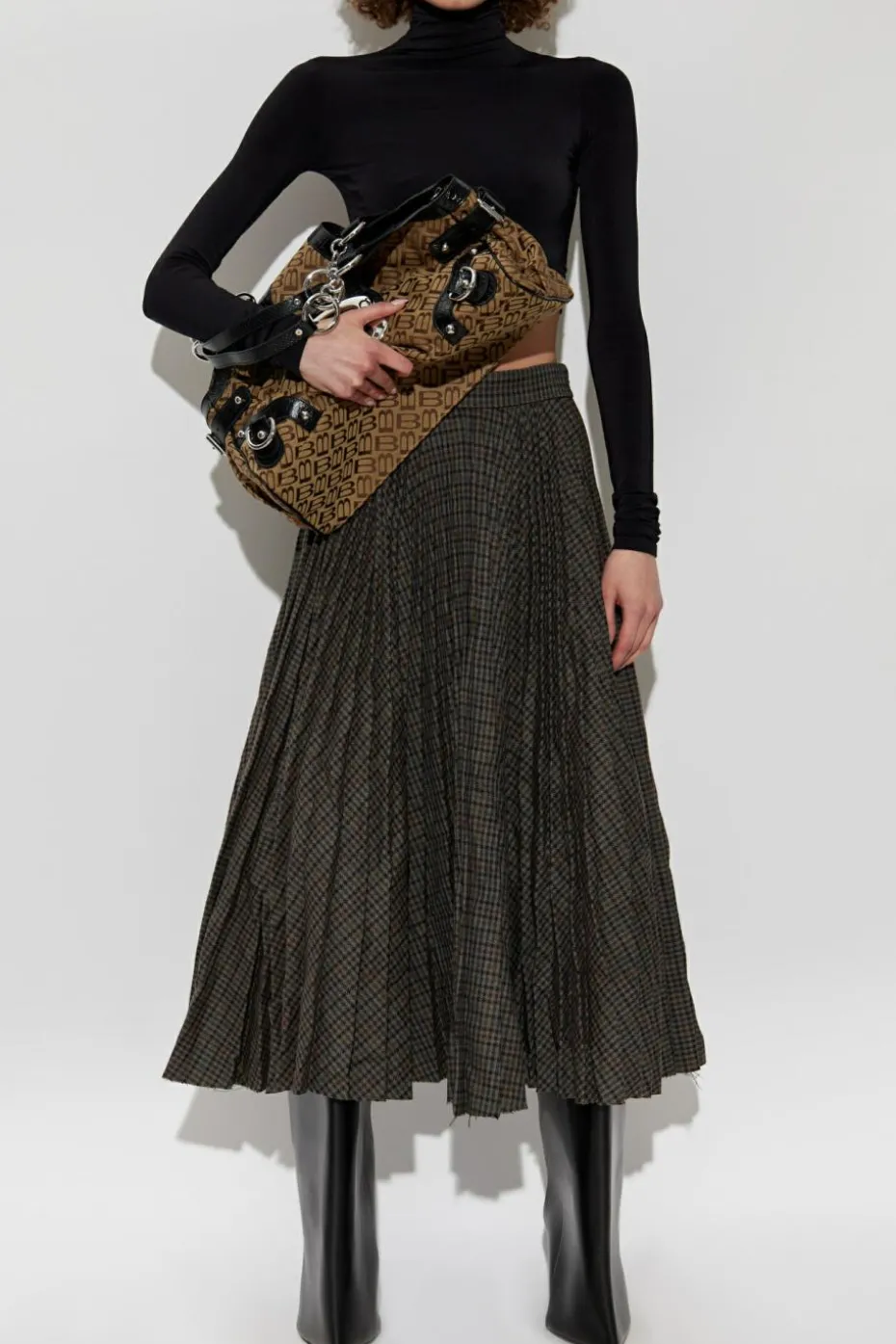 Balenciaga GREY Pleated skirt with plaid pattern