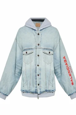 Balenciaga light blue Denim jacket with hood