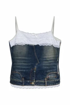 Balenciaga NAVY BLUE Denim top with lace inserts