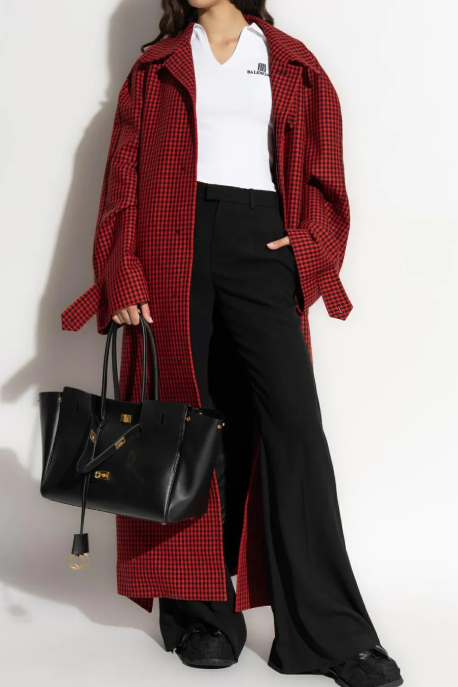 Balenciaga RED Coat with houndstooth pattern
