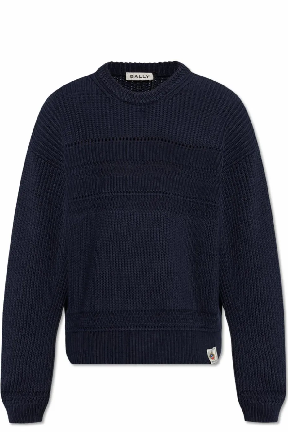 Bally NAVY BLUE Cotton sweater with logo patch