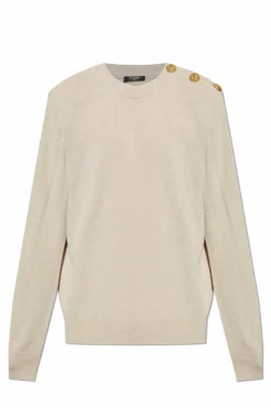 Balmain beige Sweater with snap fastening on the shoulder