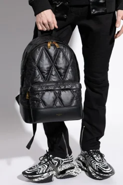 Balmain BLACK Backpack with printed logo