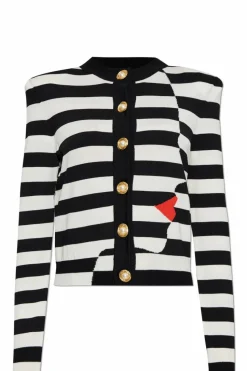 Balmain BLACK Cardigan with stripe pattern