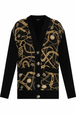 Balmain BLACK Cardigan with combined fabrics