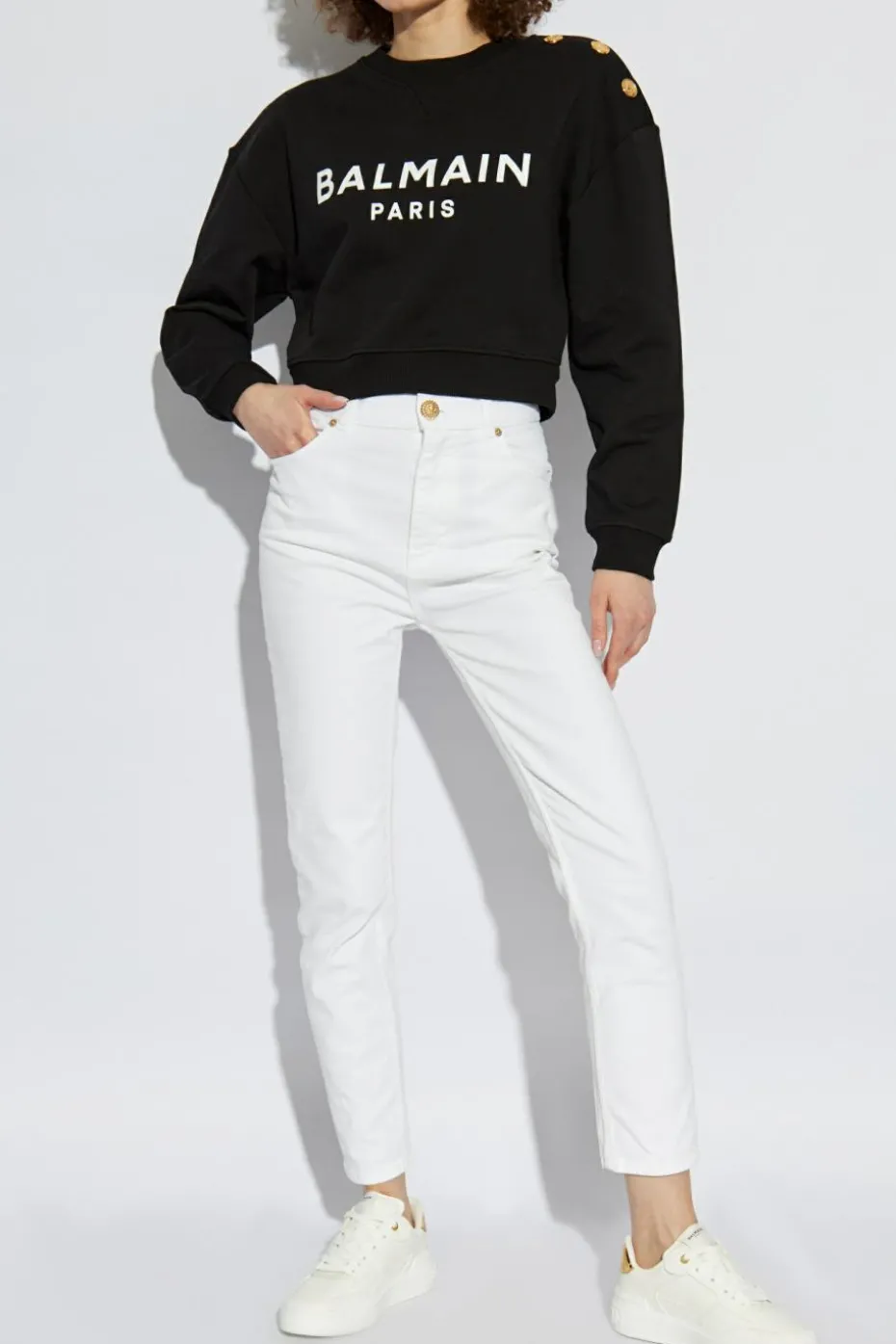 Balmain BLACK Cropped sweatshirt with printed logo