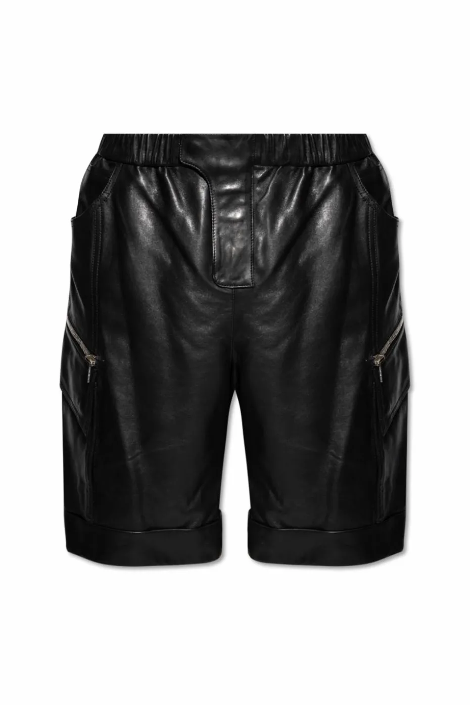 Balmain BLACK Leather `cargo` shorts
