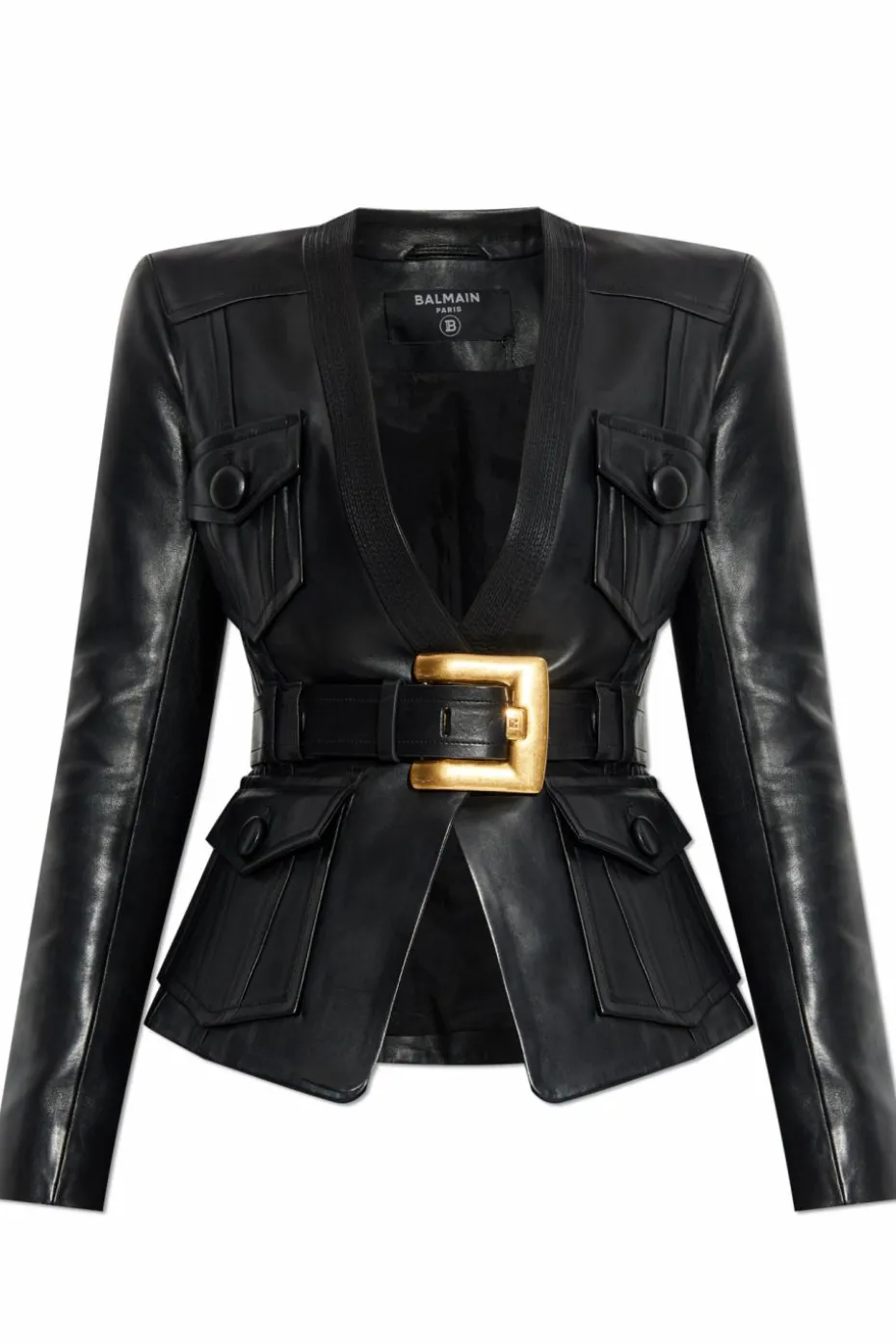 Balmain BLACK Leather jacket with belt