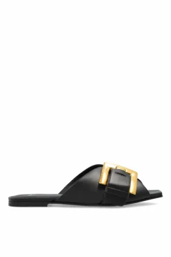 Balmain BLACK Leather slides with buckle