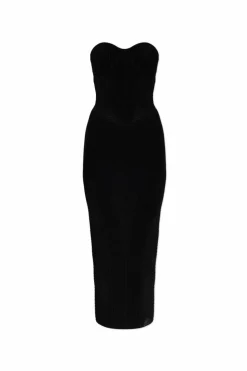 Balmain BLACK Ribbed off-shoulder dress