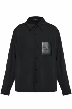 Balmain BLACK Shirt with leather pocket