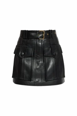 Balmain BLACK Short leather skirt