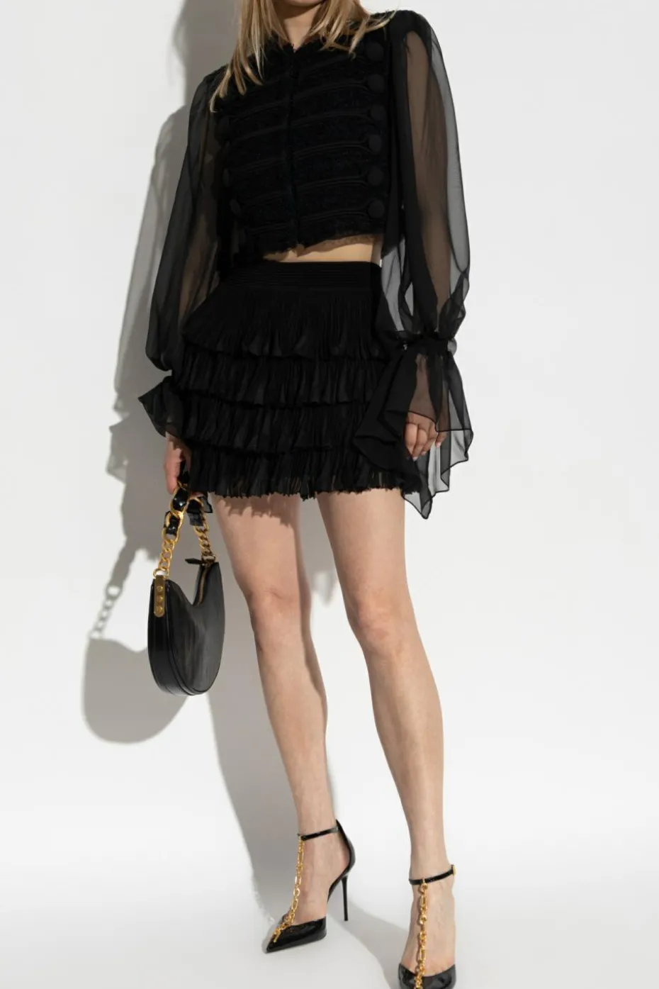 Balmain BLACK Short skirt with ruffles