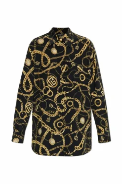 Balmain BLACK Silk shirt with print