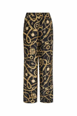 Balmain BLACK Silk trousers with print