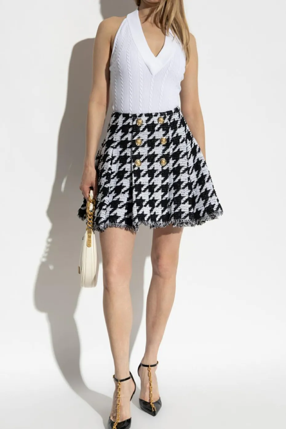 Balmain BLACK Skirt with houndstooth pattern