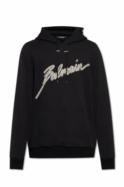 Balmain BLACK Sweatshirt with shimmering appliquƩs