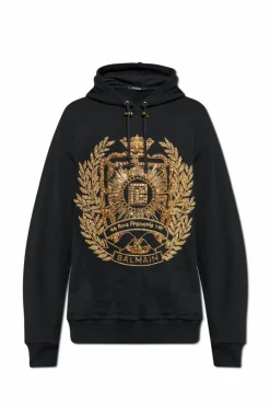 Balmain BLACK Sweatshirt with shimmering appliquƩs