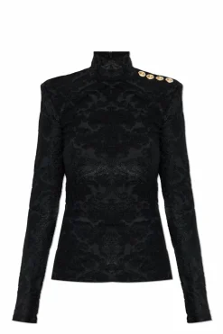 Balmain BLACK Top with a stand-up collar