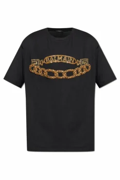 Balmain BLACK T-shirt with shimmering appliqués