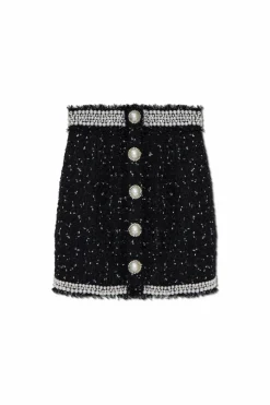 Balmain BLACK Tweed skirt with shimmering appliqués