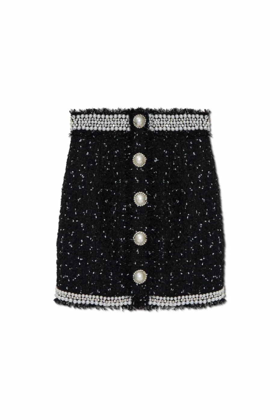 Balmain BLACK Tweed skirt with shimmering appliqués