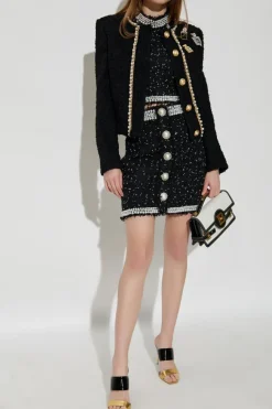 Balmain BLACK Tweed skirt with shimmering appliqués