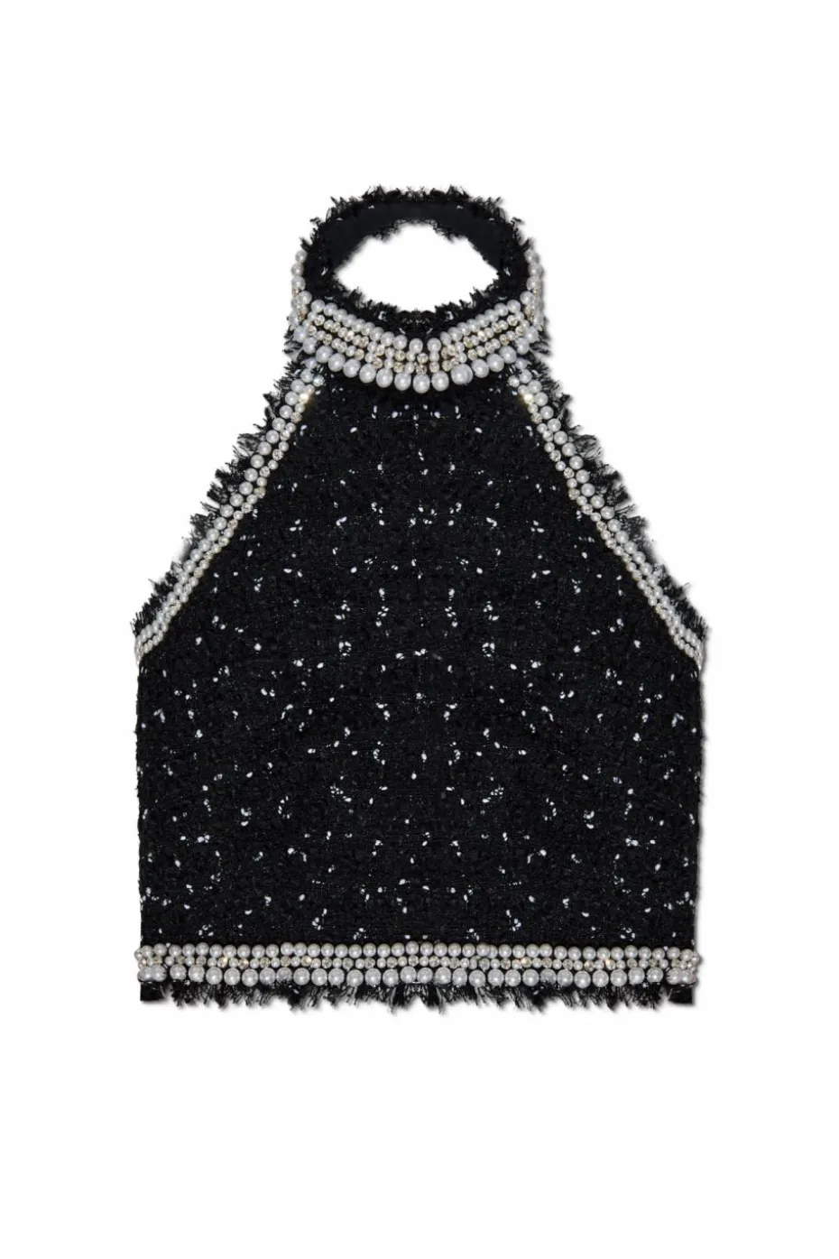 Balmain BLACK Tweed top with shimmering appliqués