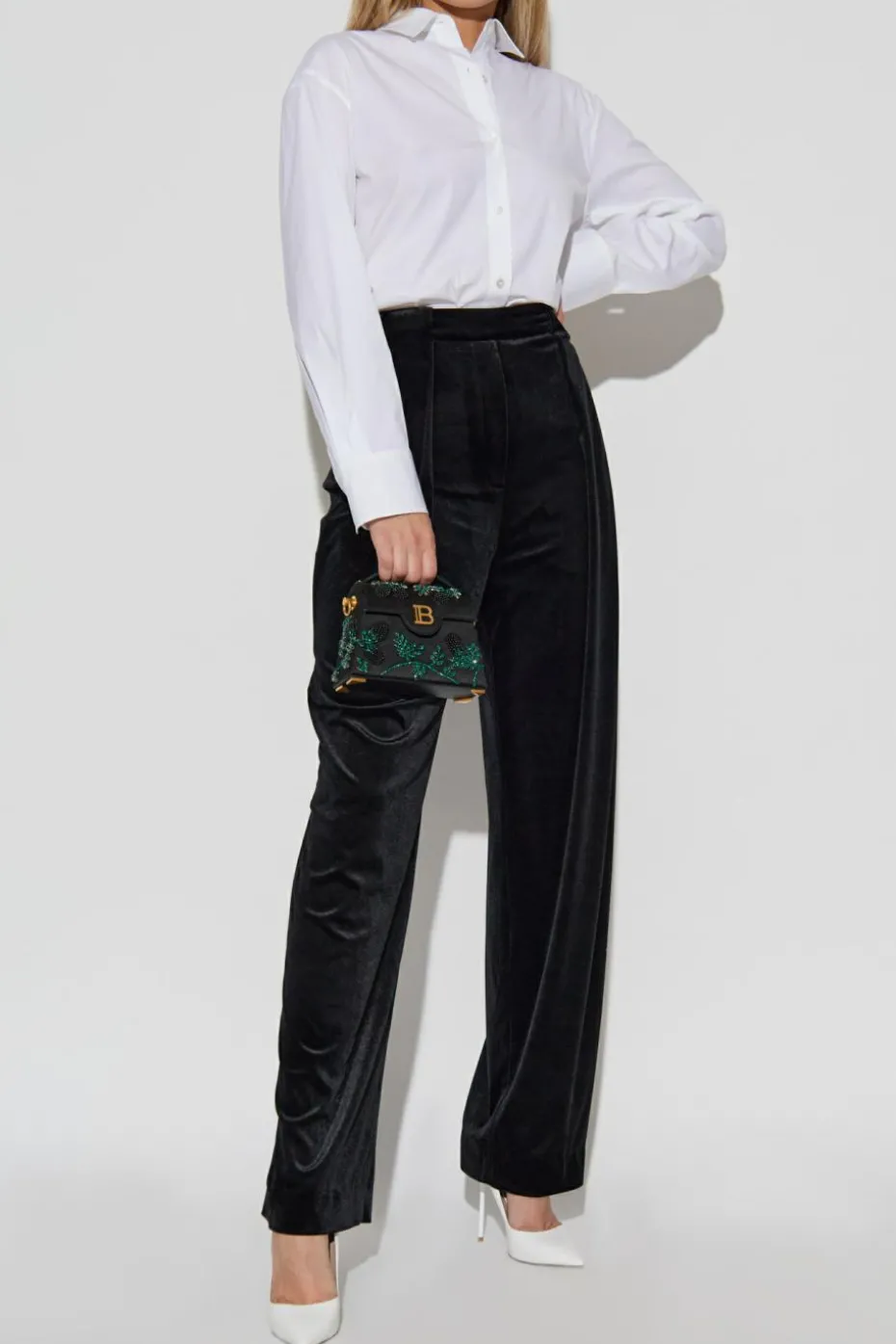 Balmain BLACK Velvet pants with front darts