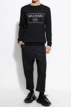 Balmain BLACK Wool sweater with logo