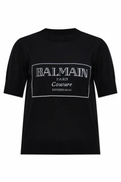 Balmain BLACK Wool top with embroidered logo