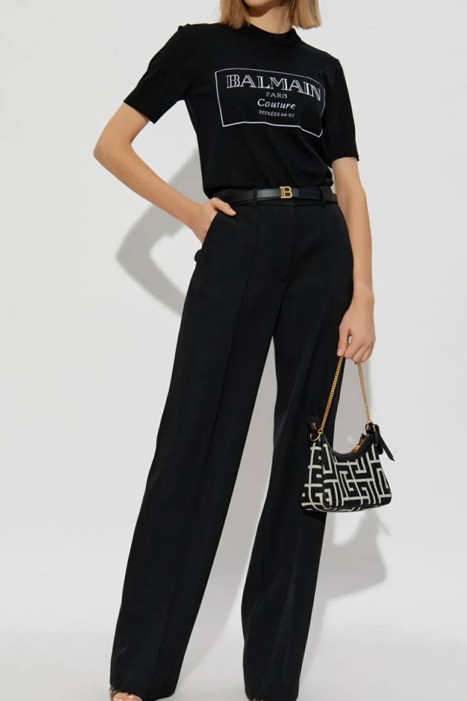 Balmain BLACK Wool top with embroidered logo