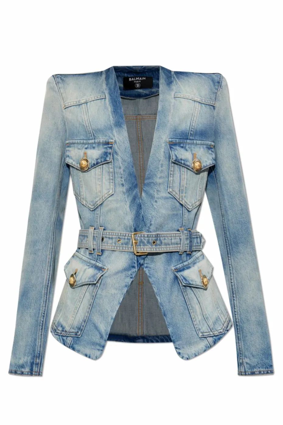 Balmain BLUE Denim jacket with belt