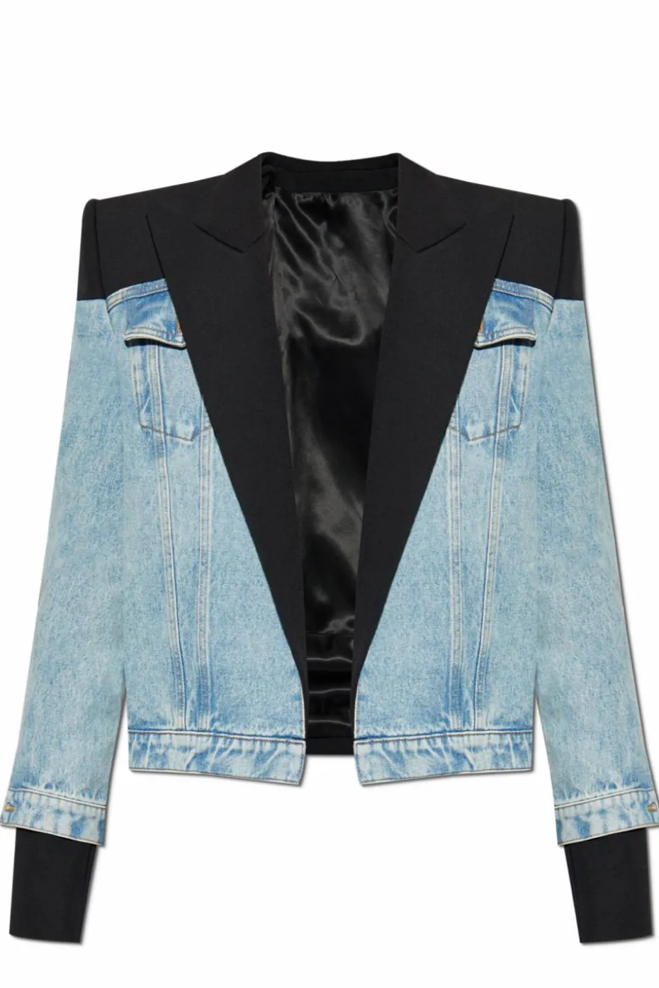 Balmain BLUE Denim jacket with wool inserts