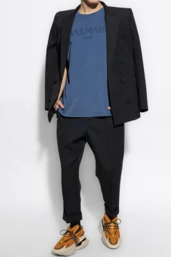 Balmain BLUE T-shirt with embroidered logo