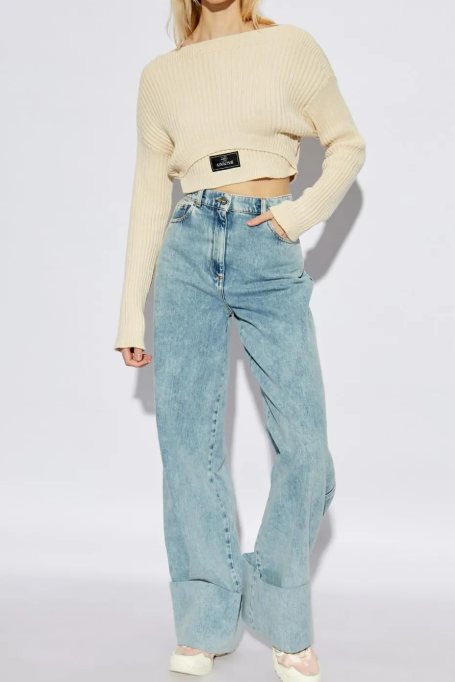 Balmain cream Short sweater with patch