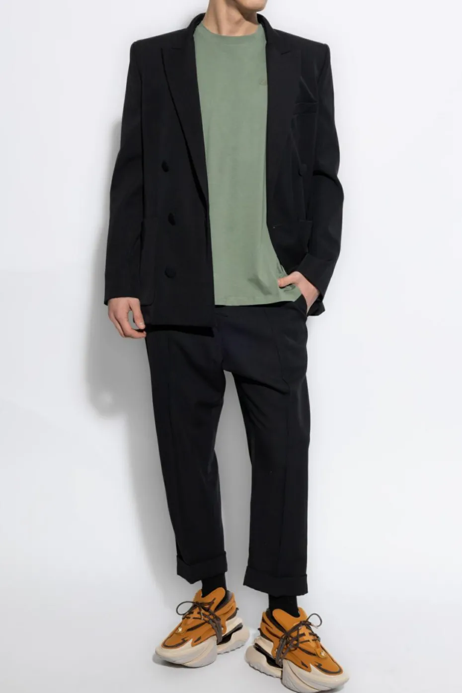 Balmain GREEN T-shirt with embroidered logo